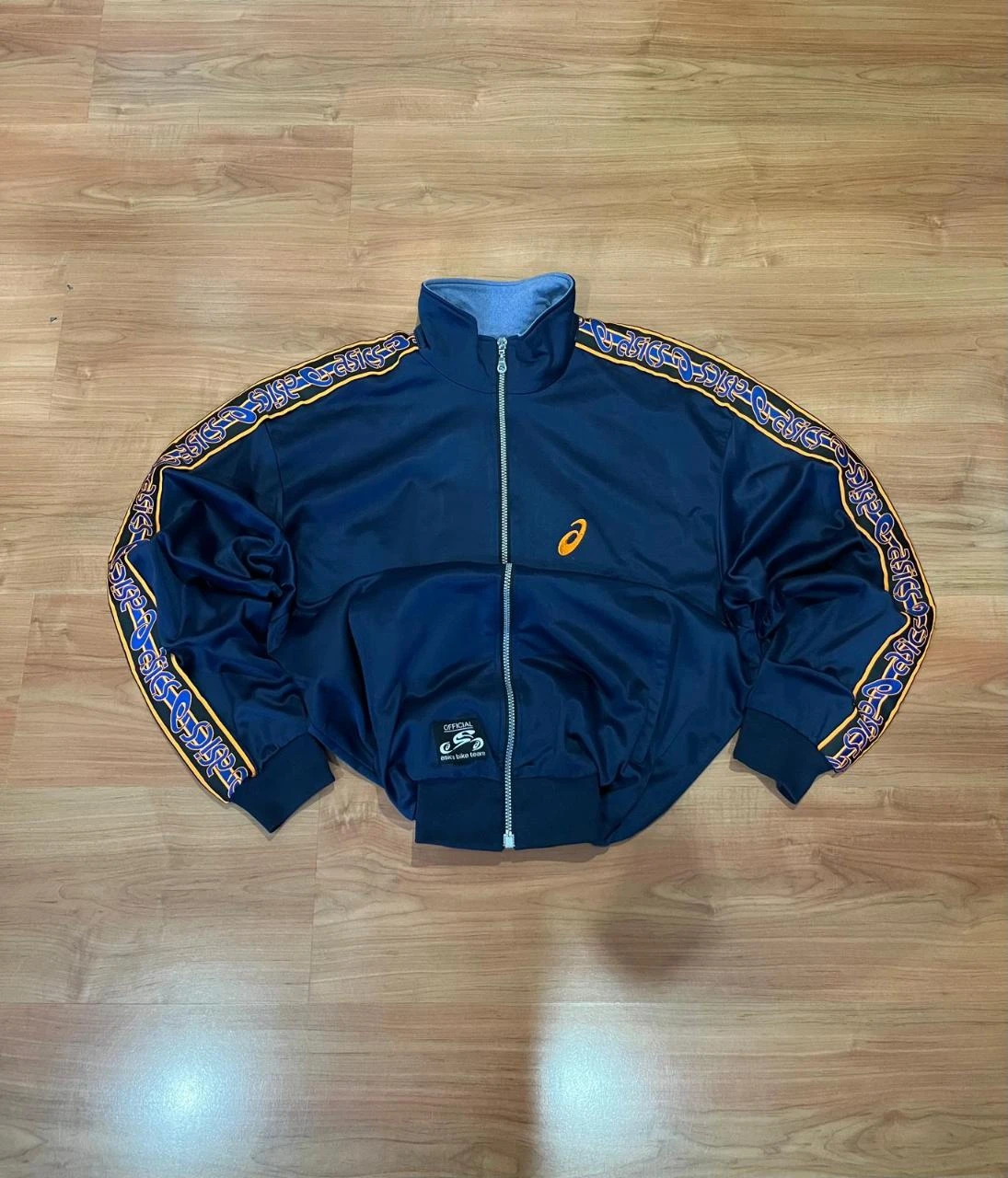 Veste Asics Bike Team Vintage Bleu Marine Track Jacket Y2K Taille L